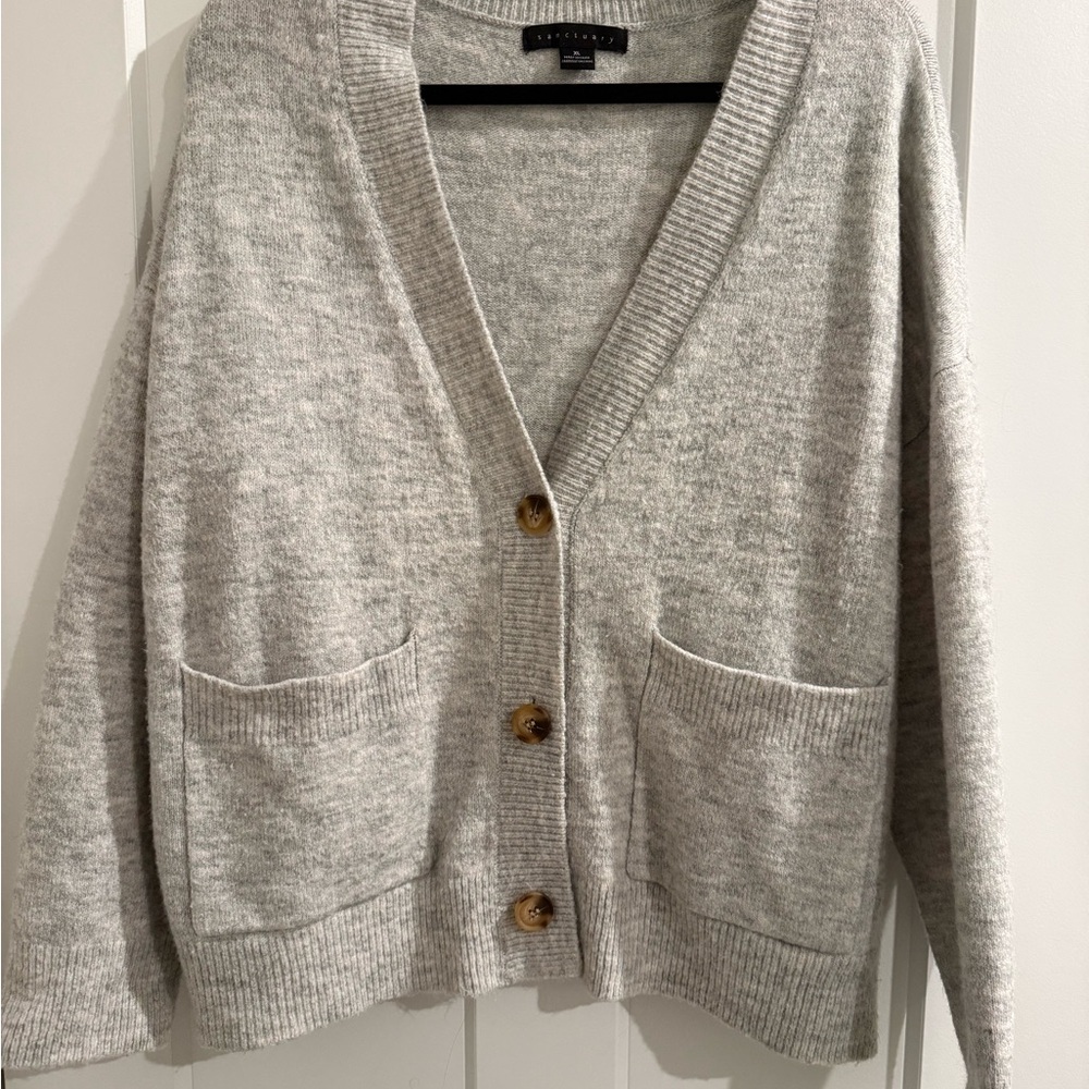 Sanctuary Light Gray V-Neck Button Pocket Cardigan